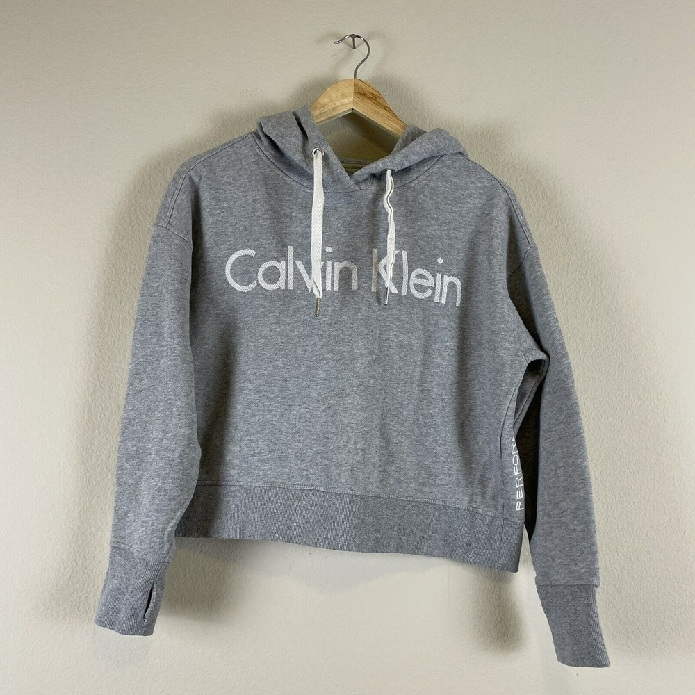Calvin Klein Performance Hoodie Womens Size Small Cropped Light Wash Gray Hooded - Picture 4 of 12